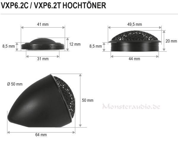 ESX VXP-6.2T high end 25mm Gewebe Neodym Hochtöner + Weiche 250 Watt VXP6.2T